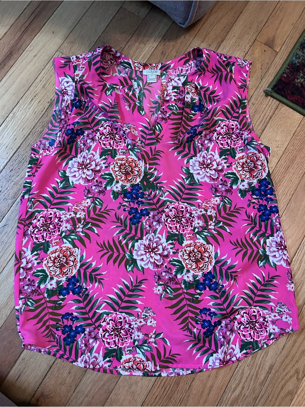 J. Crew Hot Pink Floral Sleeveless V-Neck Camisole
